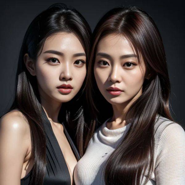 ,korean,kpop idol,(2women:2),twenties,(RAW photo, best quality, masterpiece:1.1), (realistic, photo-realistic:1.2), ultra-detailed, ultra high res, physically-based rendering,long hair,grey hair,(adult:1.5) - pornmake.ai - North Korea on pornsimulated.com