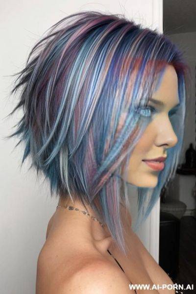 Spiky medium length hair with blue highlights, nude - ai-porn.ai on pornsimulated.com