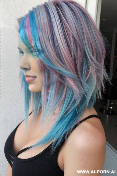 Punky medium length hair with blue highlights - ai-porn.ai on pornsimulated.com