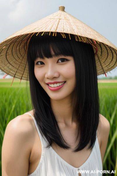 Eye contact rice fields traditional vietnamese clothesstraw hat - ai-porn.ai - Vietnam on pornsimulated.com