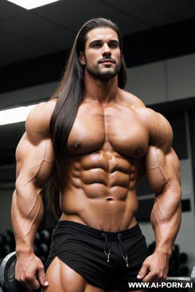 Long hair bodybuilder muscle hunk guy - ai-porn.ai on pornsimulated.com