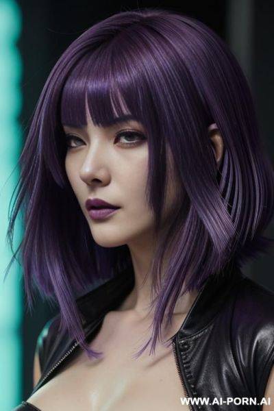 (mo to ko ku sa na gi character from ghost in the shell comic), (((violet hair))), very detailed crimman red eyes, - ai-porn.ai on pornsimulated.com