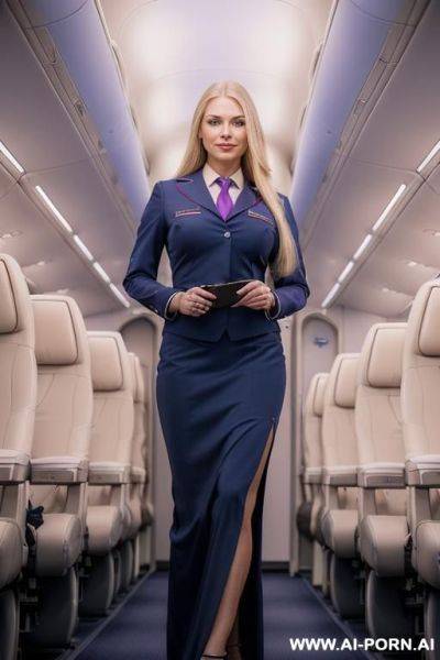 Sexy and hot milf, air hostess of a public airline. the woman has dark purple long hair. - ai-porn.ai on pornsimulated.com