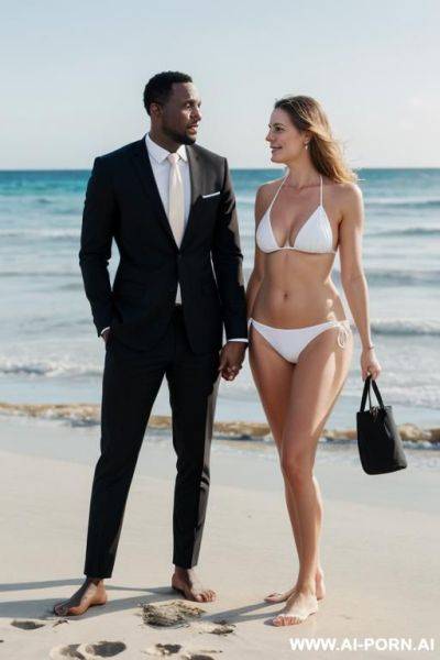 White woman with his husband in beach surrounded with black man - ai-porn.ai on pornsimulated.com