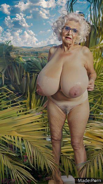 Woman white hair 90 big hips sun tanning standing nude AI porn - made.porn on pornsimulated.com