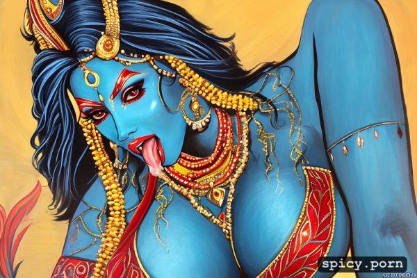 Cum on boobs, indian godess kali, blue skin, tongue, cum on face - spicy.porn - India on pornsimulated.com