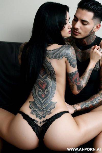 Tattoo woman having sex in full view with a man - ai-porn.ai on pornsimulated.com