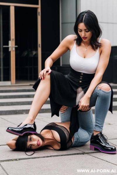 Woman steps on woman with dirty shoes - ai-porn.ai on pornsimulated.com