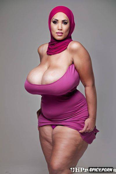 Always framed from forehead to thighs, hijab and thigh fit sexy dress with falling out tits and exposed crotch - spicy.porn on pornsimulated.com