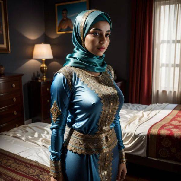 , Arabs,woman,twenties,(RAW photo, best quality, masterpiece:1.1), (realistic, photo-realistic:1.2), ultra-detailed, ultra high res, physically-based rendering,beautiful,huge breasts,perfect body,hijab,(silk),long - pornmake.ai on pornsimulated.com