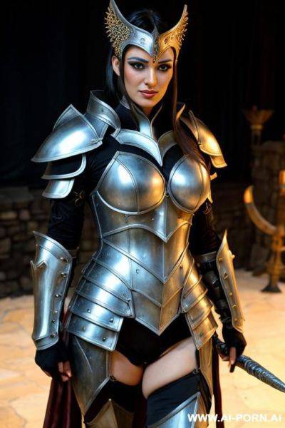 Fantasy setting, rior wearing armor in pride colors - ai-porn.ai on pornsimulated.com