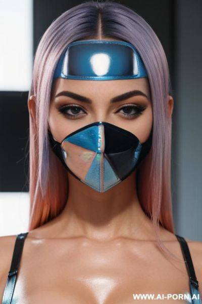 Powder blue and rosegold, latex shinobi, facemask - ai-porn.ai on pornsimulated.com