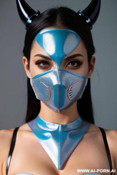 Powder blue and rosegold, latex shinobi, demon facemask - ai-porn.ai on pornsimulated.com