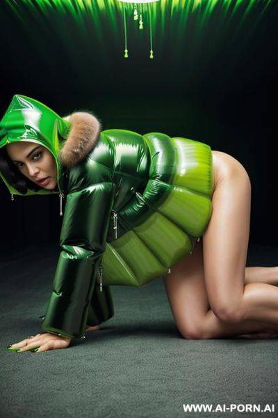 (((very thick green glossy puffer coat with fur hood))) - ai-porn.ai on pornsimulated.com