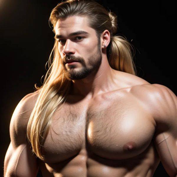 Manly man,twenties,(RAW photo, best quality, masterpiece:1.1), (realistic, photo-realistic:1.2), ultra-detailed, ultra high res, physically-based rendering,long hair,hair bun,blonde hair,huge breasts,(adult:1.5) - pornmake.ai on pornsimulated.com