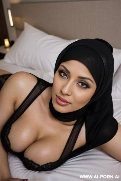 Hijab woman puts anal plug on her husband in bed - ai-porn.ai on pornsimulated.com