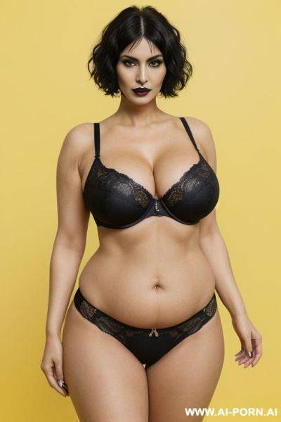 ((sexy, hot, attractive milf, egyptian)) ((realistic milf, mature woman, gothic woman)) ((sexy standing position, direct eye contact, black lipstick, black straight hair, short haircut, straight hair - ai-porn.ai - Egypt on pornsimulated.com