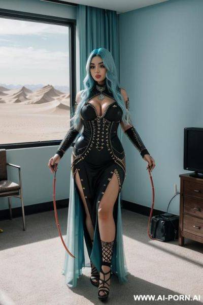 Beautiful uighur woman shows off her breasts and beautiful erect nipples in the middle of the desert.red uighur costume, holding​ blade​, sexy​ pose, random, wearing​ amulets, show​ boobs​ - ai-porn.ai on pornsimulated.com