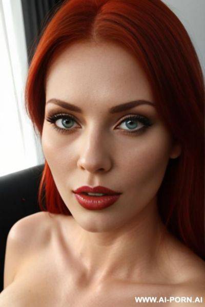 Woman, green eyes, red hair, doble penetration, orgasmic face - ai-porn.ai on pornsimulated.com