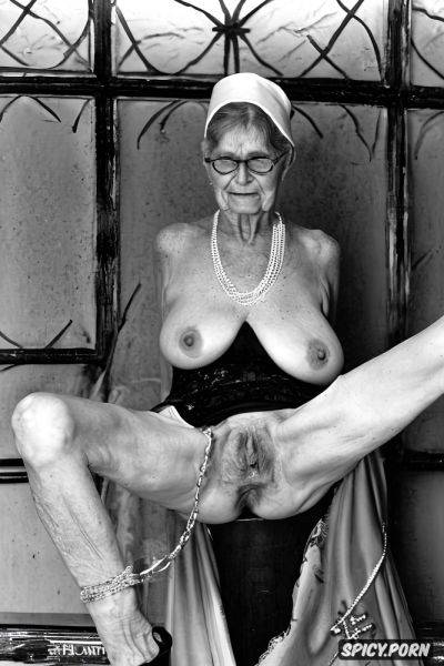 Glasses, extremely old grandmother, loose flat tits, frowning - spicy.porn on pornsimulated.com