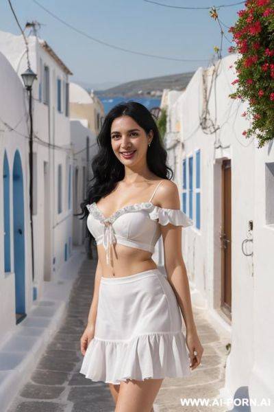 Greek fishing village wavy hair eye contact - ai-porn.ai - Greece on pornsimulated.com