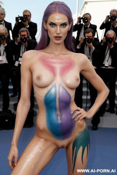 Tall super model, tall cutie, whole body covered with body paint, goddess of colours, goddess of paint, fantasy tall super model goddess, dripping paint from her body and from the background, - ai-porn.ai on pornsimulated.com