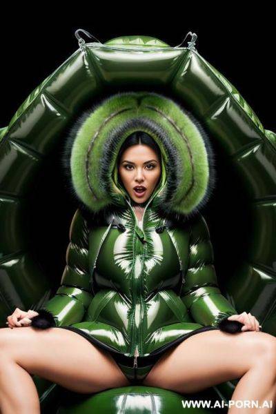 (((thick glossy green puffer coat with fur hood))), - ai-porn.ai on pornsimulated.com