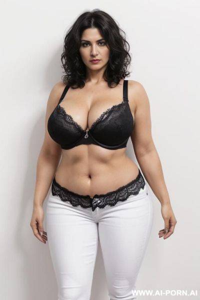 Iranian ((big hands, naked, shows forearms, curvy, whole body, looks at the camera, full body image, strong arms, stronger shoulders, wide hips, strong body, very strong arms, extremely strict, - ai-porn.ai - Iran on pornsimulated.com