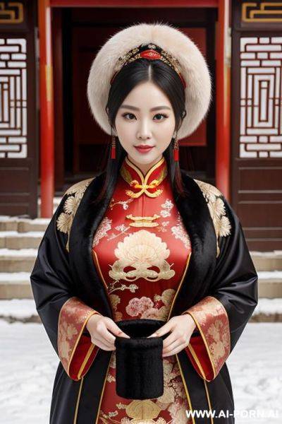 Chinese traditional clog, silk, winter clothes, palace, beautiful face, perfect body, big eyes, big breasts, chinese, detail, seductive, rich lady - ai-porn.ai - China on pornsimulated.com