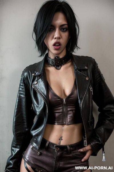 Leather jacket womans, threesome lesbian fuck with ahegao race - ai-porn.ai on pornsimulated.com