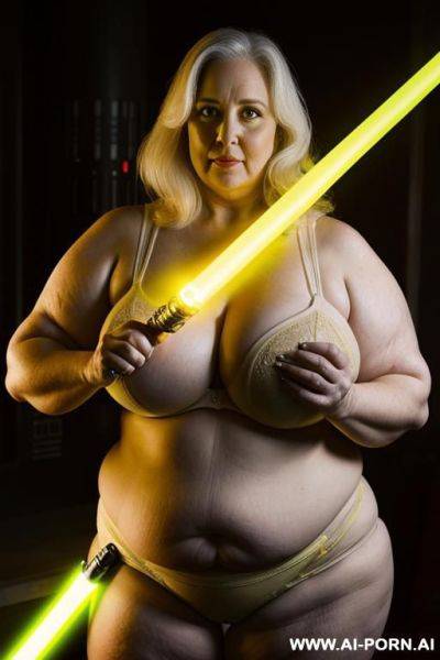 Jedi, holding a yellow lightsaber - ai-porn.ai on pornsimulated.com