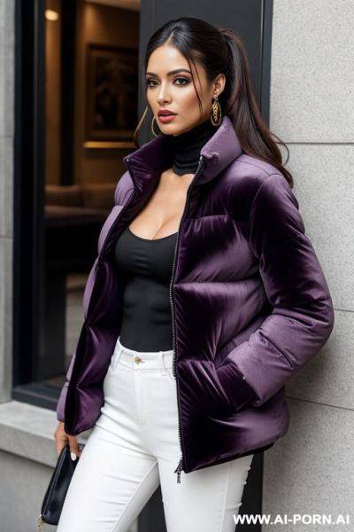 Woman in thick velvet puffer jacket - ai-porn.ai on pornsimulated.com