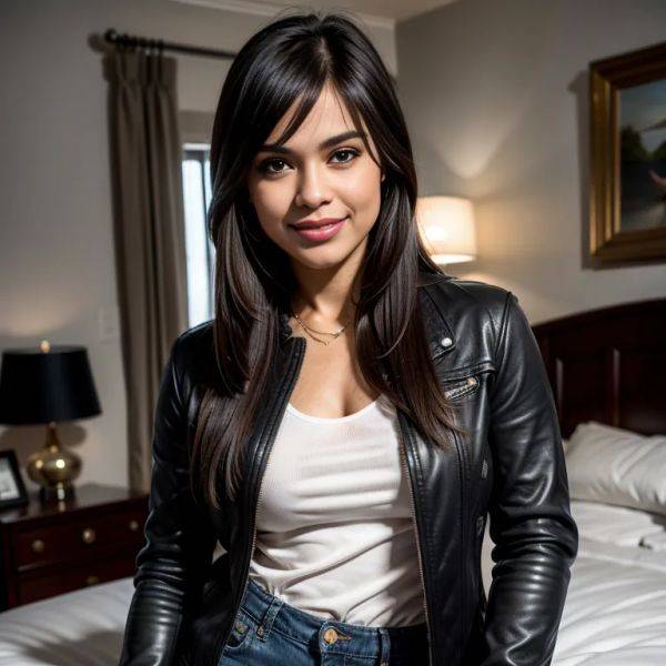 , latino,woman,twenties,(RAW photo, best quality, masterpiece:1.1), (realistic, photo-realistic:1.2), ultra-detailed, ultra high res, physically-based rendering,long hair,straight hair,black hair,bangs,black - pornmake.ai on pornsimulated.com