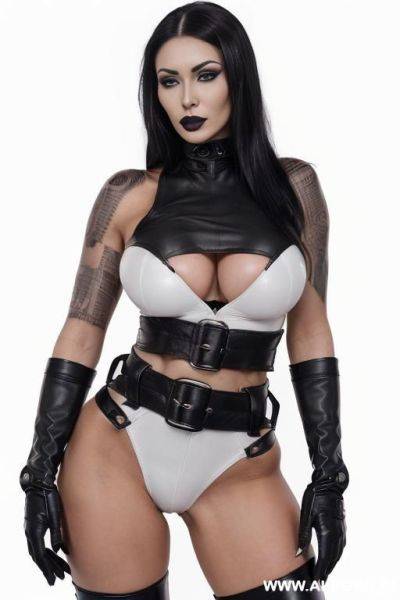 Moldovan ((beautiful face, sexy woman, beautiful woman with athletic body, athletic build, ffitness figure, gorgeous figure, wide hips, natural breasts , expressive thick black eyebrows, black lipstick, - ai-porn.ai on pornsimulated.com