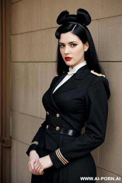 Womans with black hair and tails looking helpless vintage uniform - ai-porn.ai on pornsimulated.com