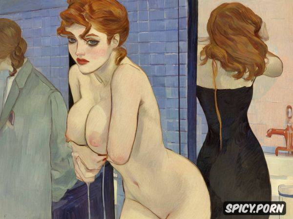 édouard vuillard, paul cézanne, blushing woman with red lips and flushed cheeks in shady bathroom bathing intimate tender modern post impressionist fauves erotic art - spicy.porn on pornsimulated.com