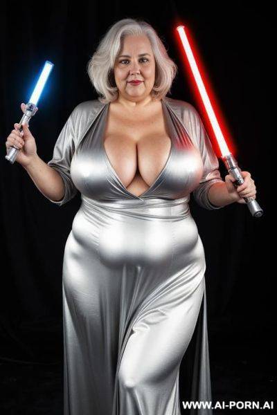 Jedi, holding a silver lightsaber - ai-porn.ai on pornsimulated.com