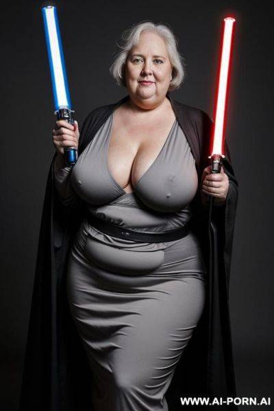 Jedi, holding a gray lightsaber - ai-porn.ai on pornsimulated.com