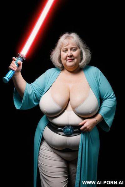 Jedi, holding a viridian lightsaber - ai-porn.ai on pornsimulated.com