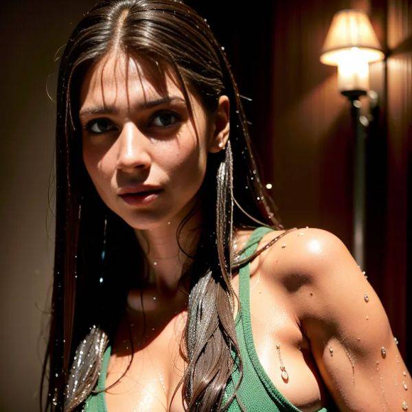 , Arabs,woman,thirties,(RAW photo, best quality, masterpiece:1.1), (realistic, photo-realistic:1.2), ultra-detailed, ultra high res, physically-based rendering,long hair,(wet hair:1.4),green eyes,beautiful,(adult:1.5) - pornmake.ai on pornsimulated.com