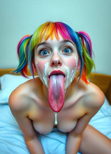 Long Tongue Rainbow Colored Hair Girl (made with AI) - Let me know if you want to see more - erome.com on pornsimulated.com