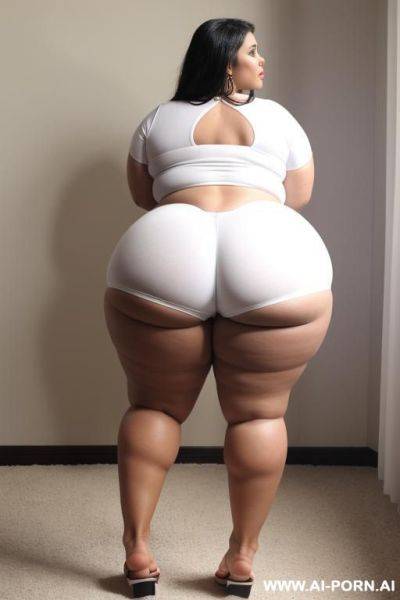 White fat bbw big ass, standing up, back view, full body, looking back at the camera, wearing only flip-flops - ai-porn.ai on pornsimulated.com