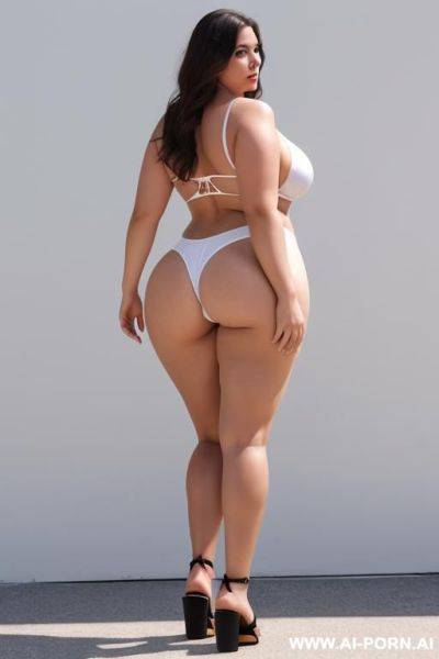 White bbw big ass, skin, standing up, back view, full body, looking back at the camera, wearing only flip-flops - ai-porn.ai on pornsimulated.com