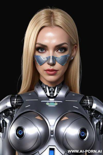 Robotic parts visible inside damaged face - ai-porn.ai on pornsimulated.com