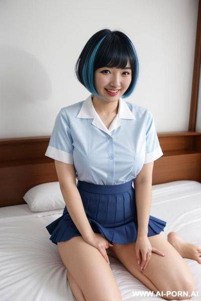 Eye contact sailor shirt blue ruffled skirt white socks in bed spreading legs without panty - ai-porn.ai on pornsimulated.com