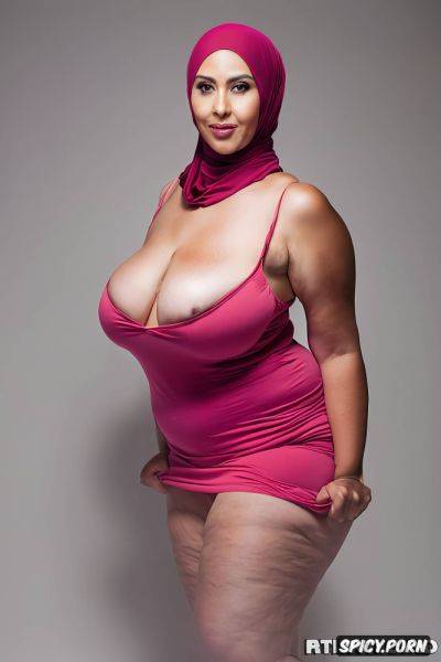 Always framed from forehead to thighs, hijab and tight fit sexy dress with falling out tits and exposed crotch - spicy.porn on pornsimulated.com