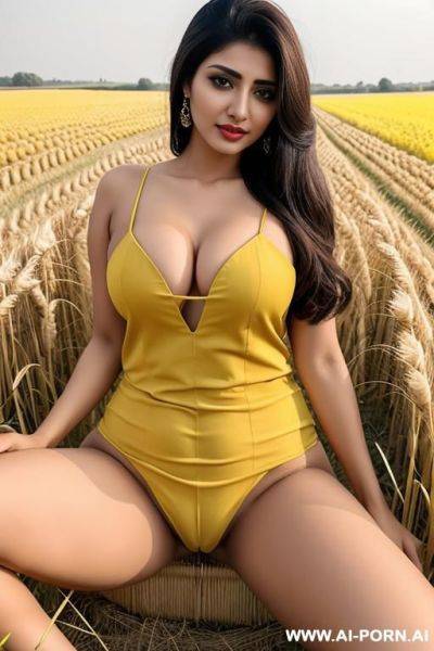 A pakistani woman shows her private parts sitting the wheat field yellow perfect body - ai-porn.ai - Pakistan on pornsimulated.com