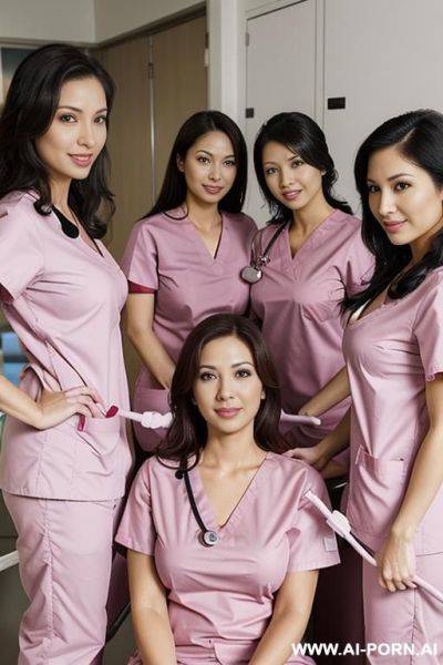 (multiple nurses), (pink medical scrubs);(place: state of the art hospital);( medium-sized, firm tits); - ai-porn.ai on pornsimulated.com