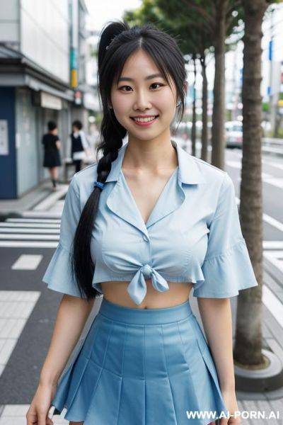 Eye contact sailor shirt blue skirt tokyo street - ai-porn.ai on pornsimulated.com