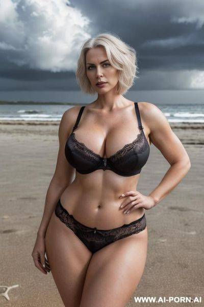 ((sexy, hot, attractive milf, german)) ((realistic milf, mature woman, gothic woman)) ((sexy standing position, direct eye contact, indifferent gaze, white hair, square haircut)) (wide hips, massive - ai-porn.ai - Germany on pornsimulated.com